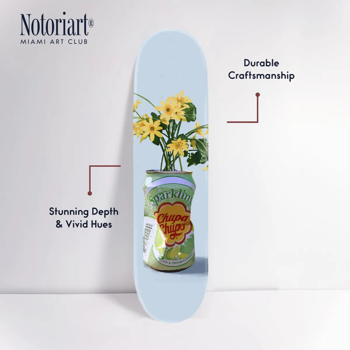 NotoriArt Trendy Pop Acrylic Wall Art Die-Cut 8" x 32" | Sparkling Floral Vase Skateboard - view 4