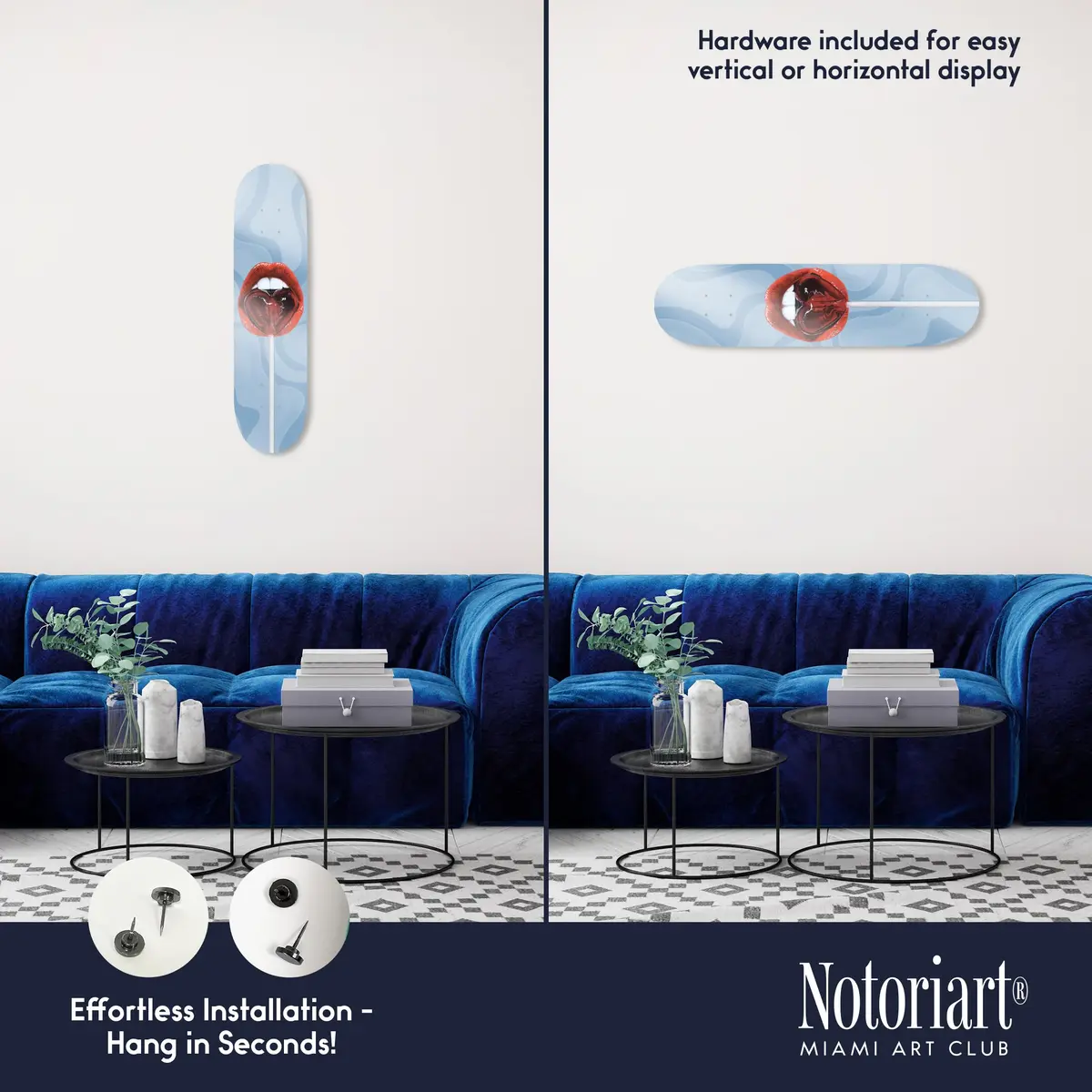 NotoriArt Trendy Pop Acrylic Wall Art Die-Cut 8" x 32" | Skateboard Lollipop Lips - view 3