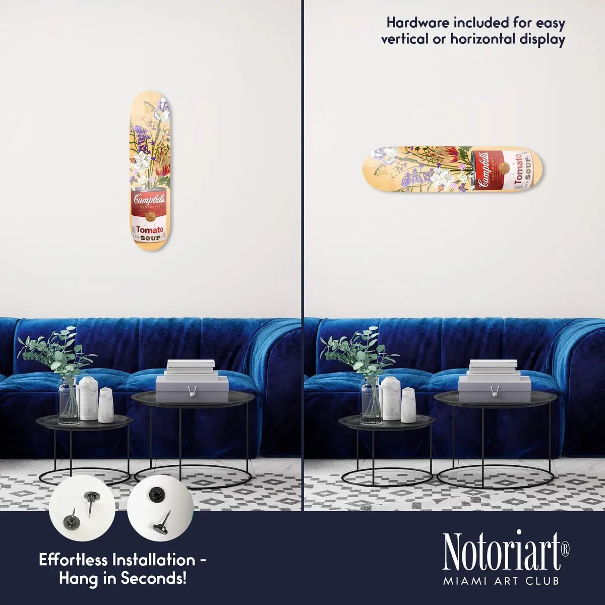 NotoriArt Trendy Pop Acrylic Wall Art Die-Cut 8" x 32" Floral Soup Can Skateboard - view 3