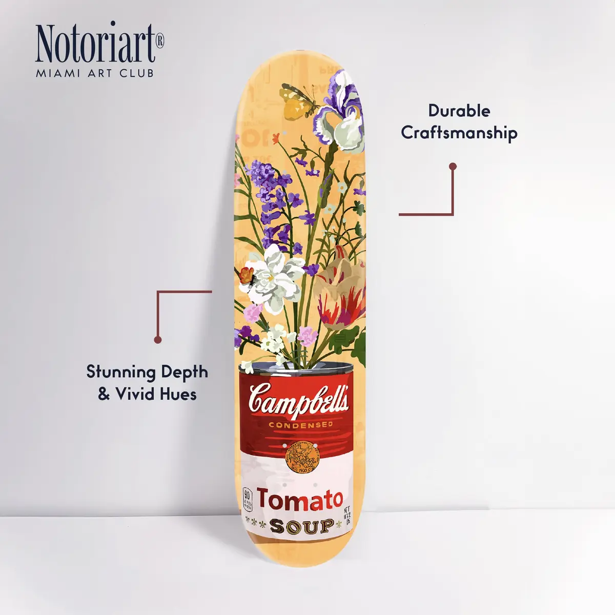 NotoriArt Trendy Pop Acrylic Wall Art Die-Cut 8" x 32" Floral Soup Can Skateboard - view 4