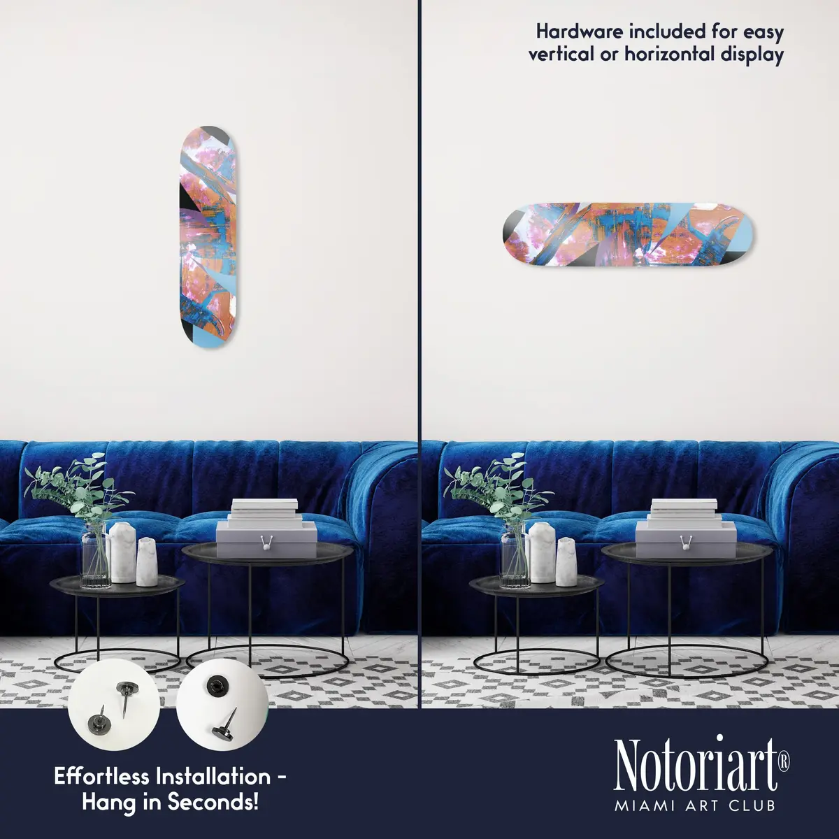 NotoriArt Pop Glitch Skateboard Wall Art 8" x 32" | Vibrant Acrylic Decor for Urban Spaces - view 3