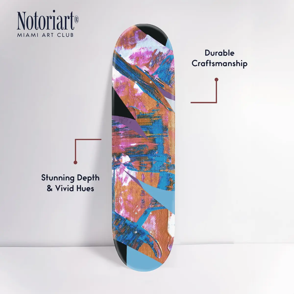 NotoriArt Pop Glitch Skateboard Wall Art 8" x 32" | Vibrant Acrylic Decor for Urban Spaces - view 4