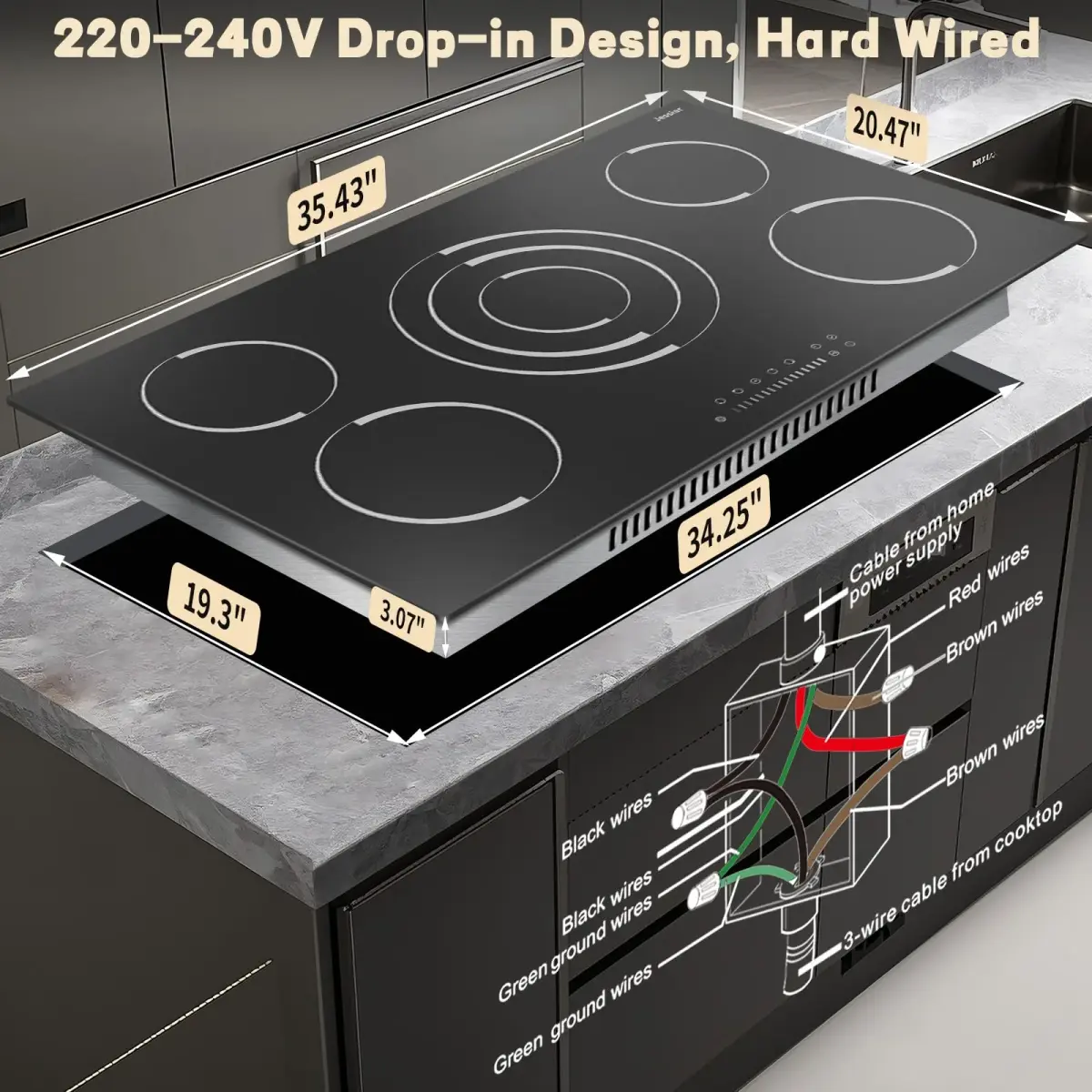 Jessier 36 Inch 5-Burner Electric Cooktop 9200W 220-240V | Slide-Touch Control with Timer & Safety Lock - view 7