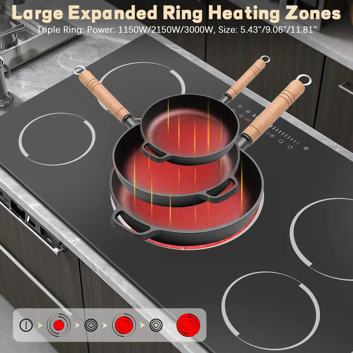 Jessier 36 Inch 5-Burner Electric Cooktop 9200W 220-240V | Slide-Touch Control with Timer & Safety Lock - view 3