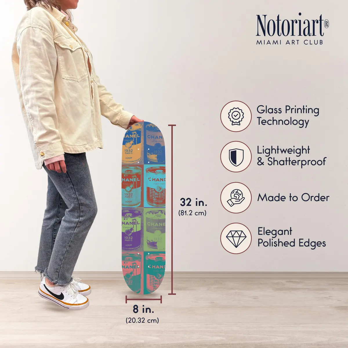 NotoriArt Trendy Pop Acrylic Wall Art Die-Cut 8" x 32" | Skateboard Pop Art Decor - view 6