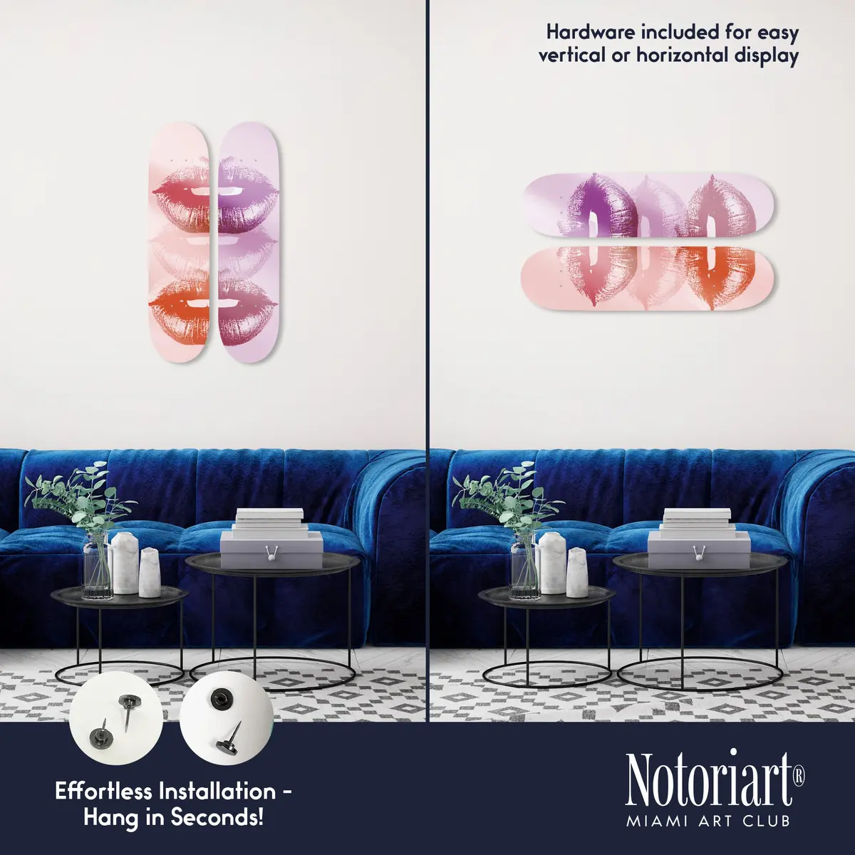 NotoriArt Pop Art Lips Skateboard Wall Art 8" x 32" Acrylic Pop Culture Decor - view 3