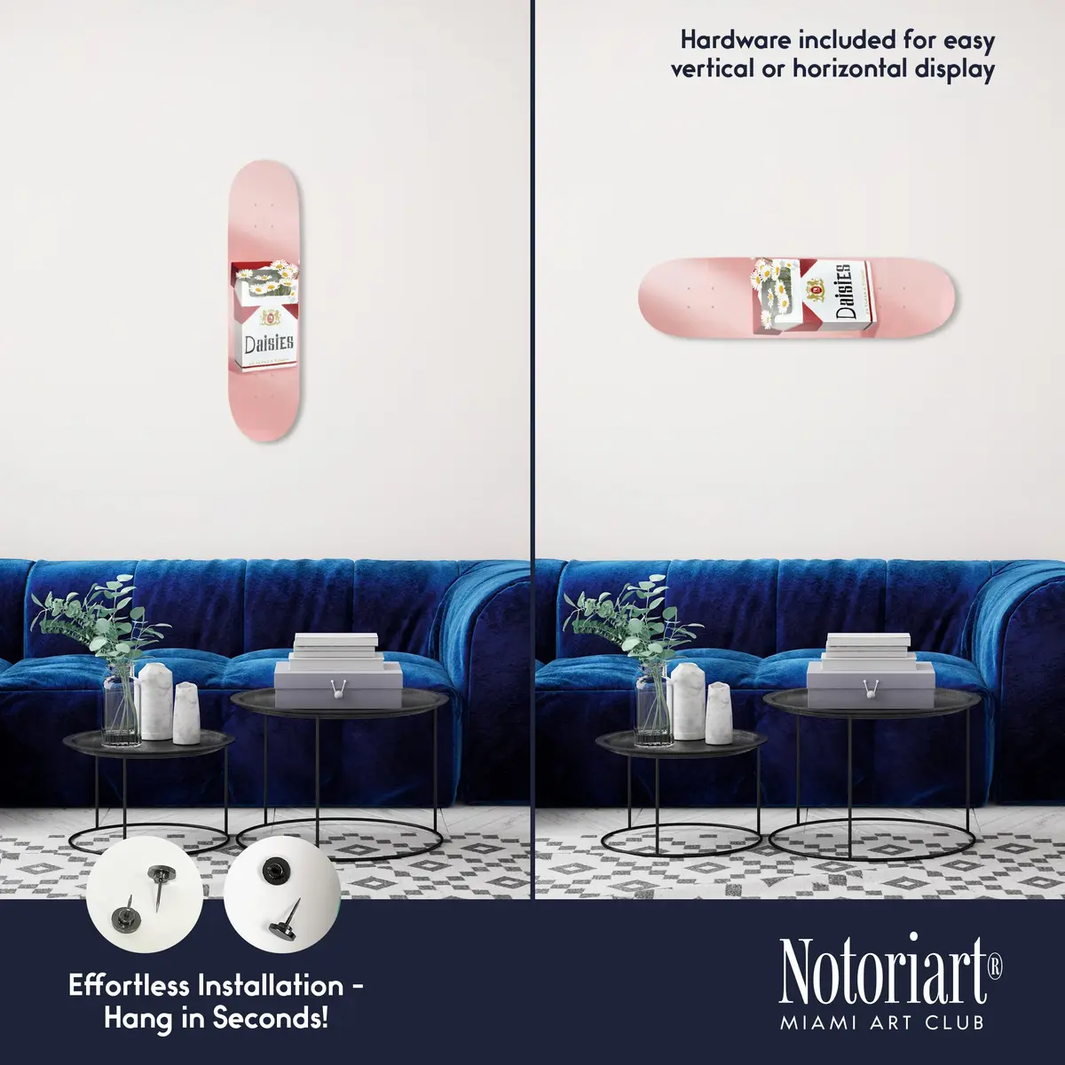NotoriArt Pop Daisies Skateboard Wall Art 8" x 32" Acrylic Pop Art Decor - view 3