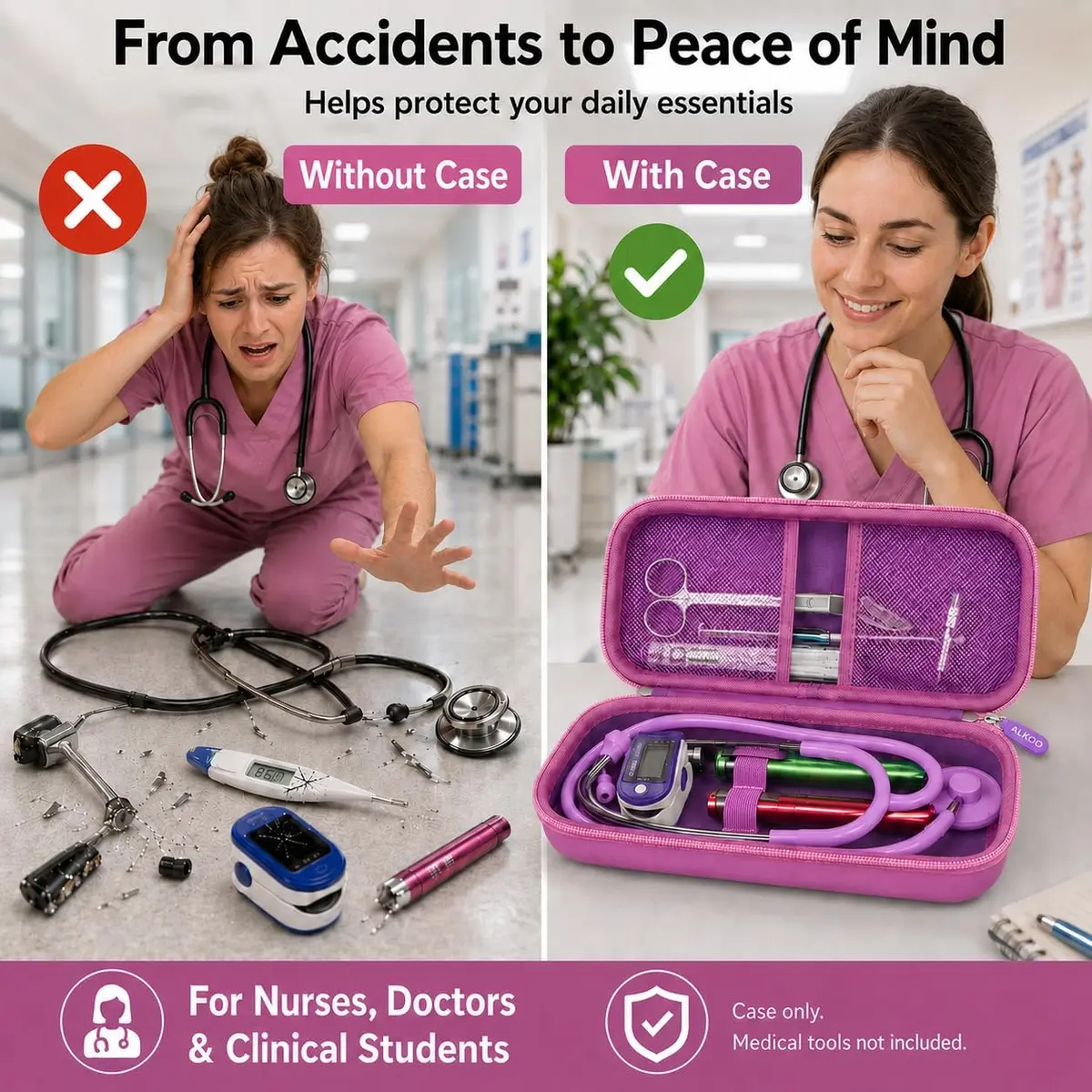 ALKOO Stethoscope Case for 3M Littmann Classic III/Cardiology IV, Violet | Hard Shell Protection for Professionals - view 6