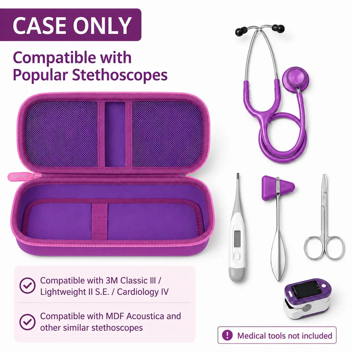ALKOO Stethoscope Case for 3M Littmann Classic III/Cardiology IV, Violet | Hard Shell Protection for Professionals - view 2