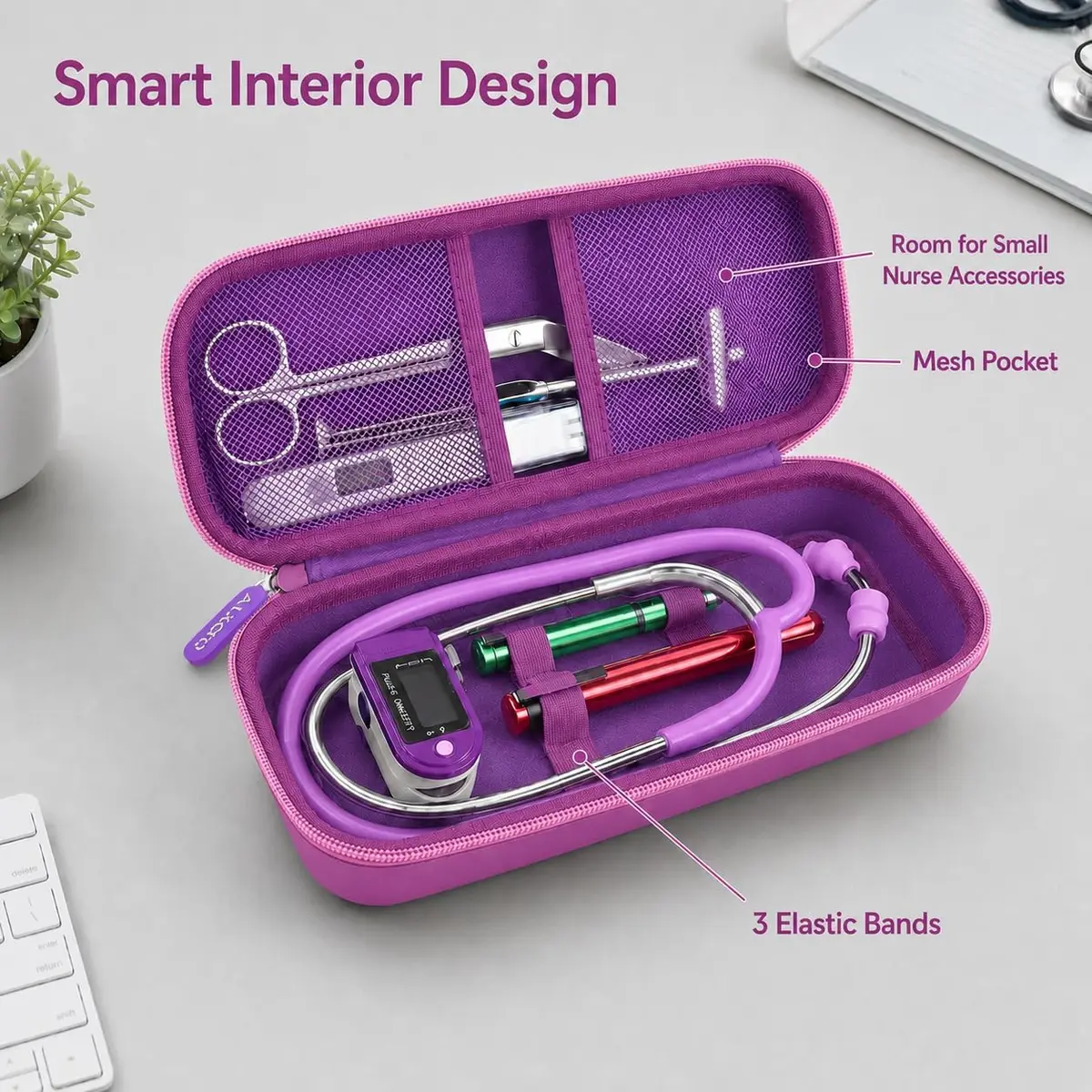 ALKOO Stethoscope Case for 3M Littmann Classic III/Cardiology IV, Violet | Hard Shell Protection for Professionals - view 3