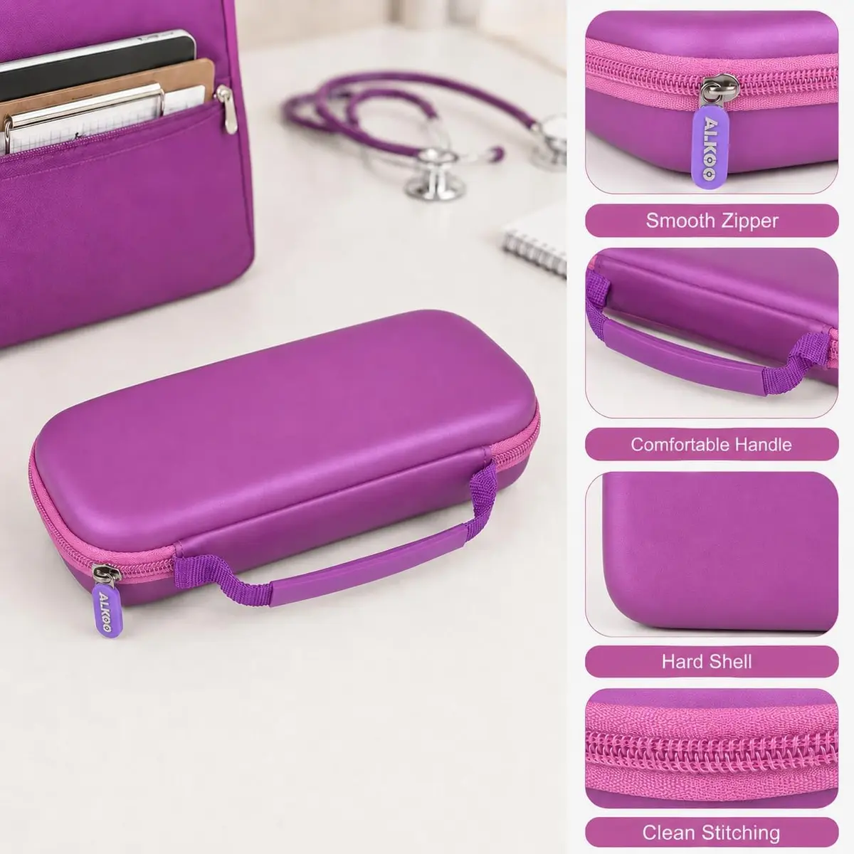 ALKOO Stethoscope Case for 3M Littmann Classic III/Cardiology IV, Violet | Hard Shell Protection for Professionals - view 4