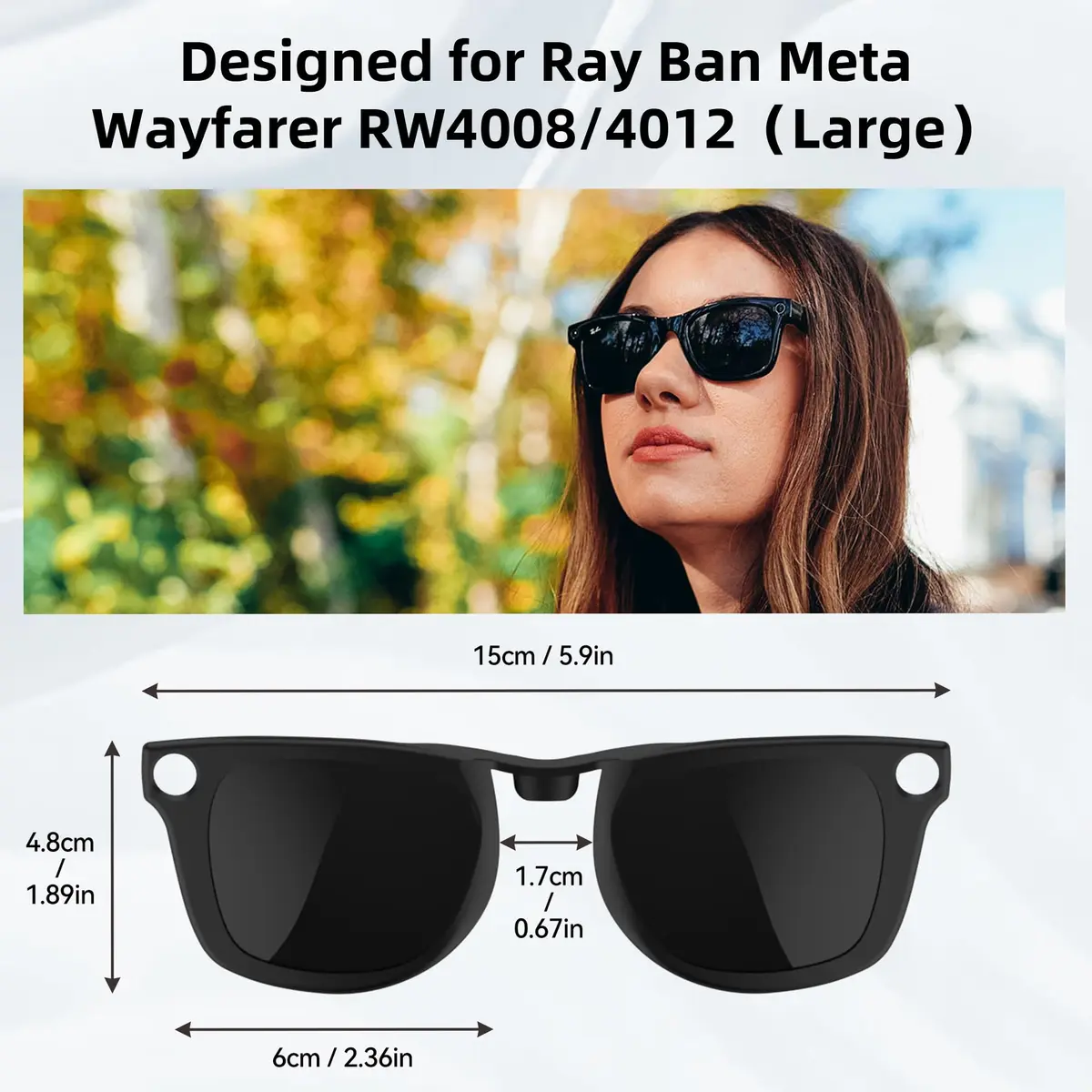 RCstyle Polarized Clip-on for Ray-Ban Meta Wayfarer RW4008/4012 Large 53-22 | Polarized, Lightweight, Perfect Fit - view 3
