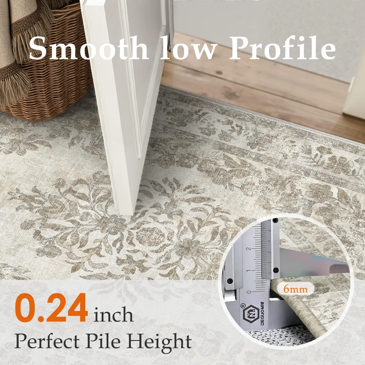 PureCozy 5x7 Washable Area Rug Cream Beige | Vintage Floral, Non Slip, Kid & Pet Friendly - view 5