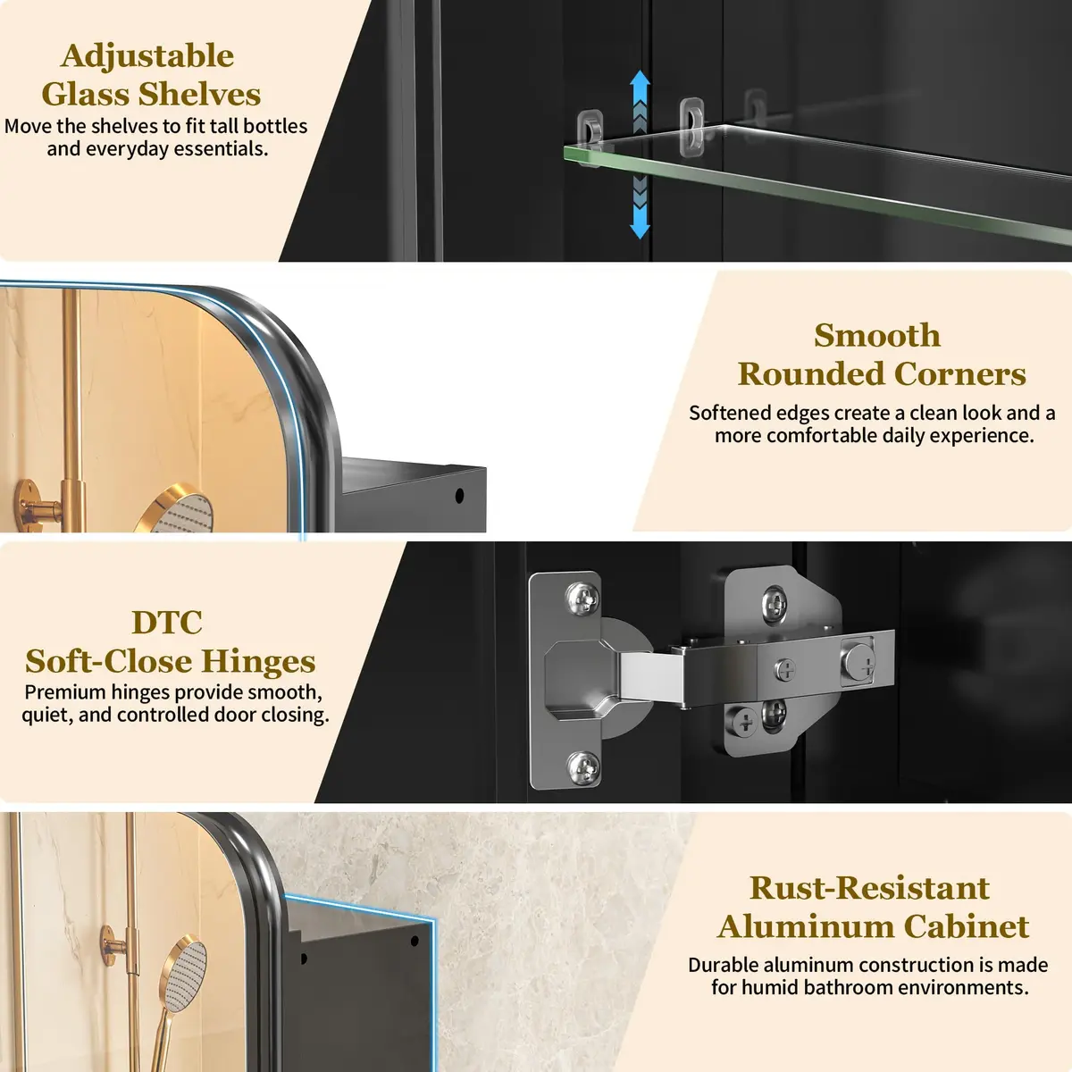 GoTiling Bathroom Medicine Cabinet with Mirror, 20x30 Inch | Recessed or Surface Mount, Adjustable Shelves, Matte Black - view 4