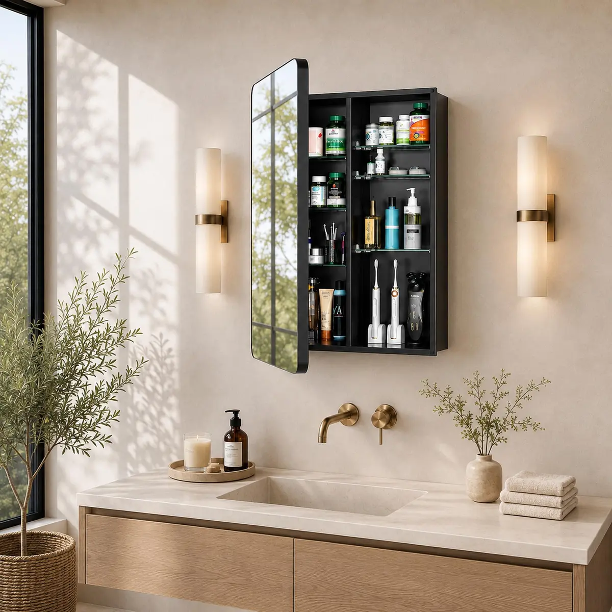 GoTiling Bathroom Medicine Cabinet with Mirror, 20x30 Inch | Recessed or Surface Mount, Adjustable Shelves, Matte Black - view 9