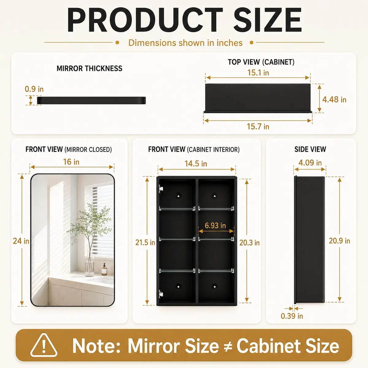 GoTiling 16x24 Black Medicine Cabinet with Mirror | Recessed & Surface Mount, Modern Design - view 6
