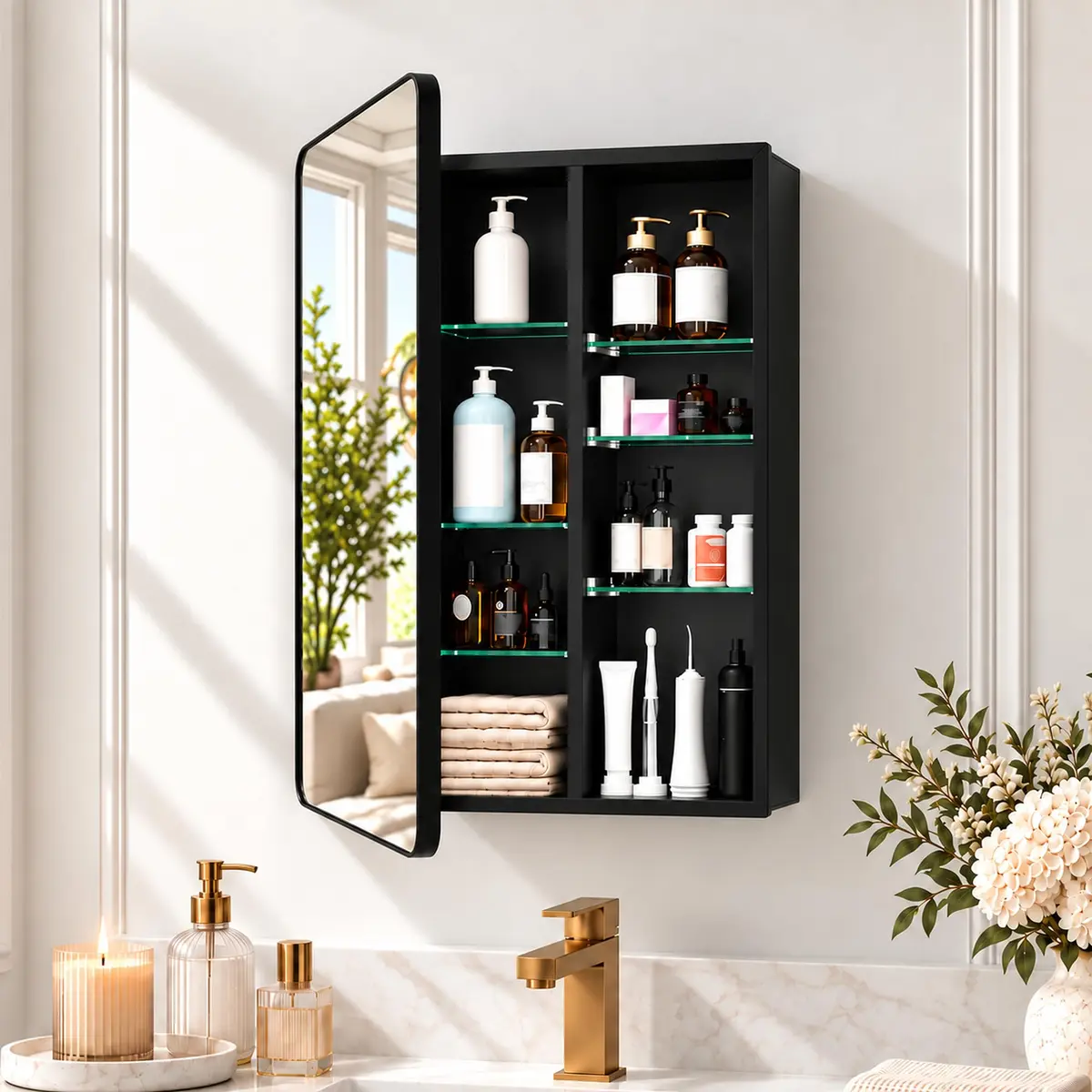 GoTiling 16x24 Black Medicine Cabinet with Mirror | Recessed & Surface Mount, Modern Design - main product image