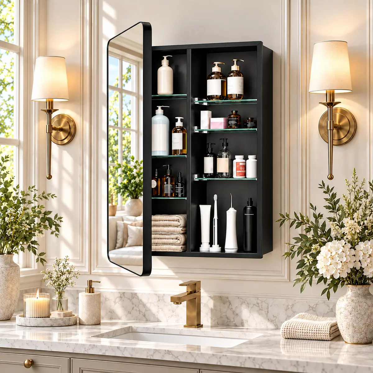 GoTiling 20x26 Black Medicine Cabinet with Mirror | Recessed & Surface Mount, Modern Design - main product image