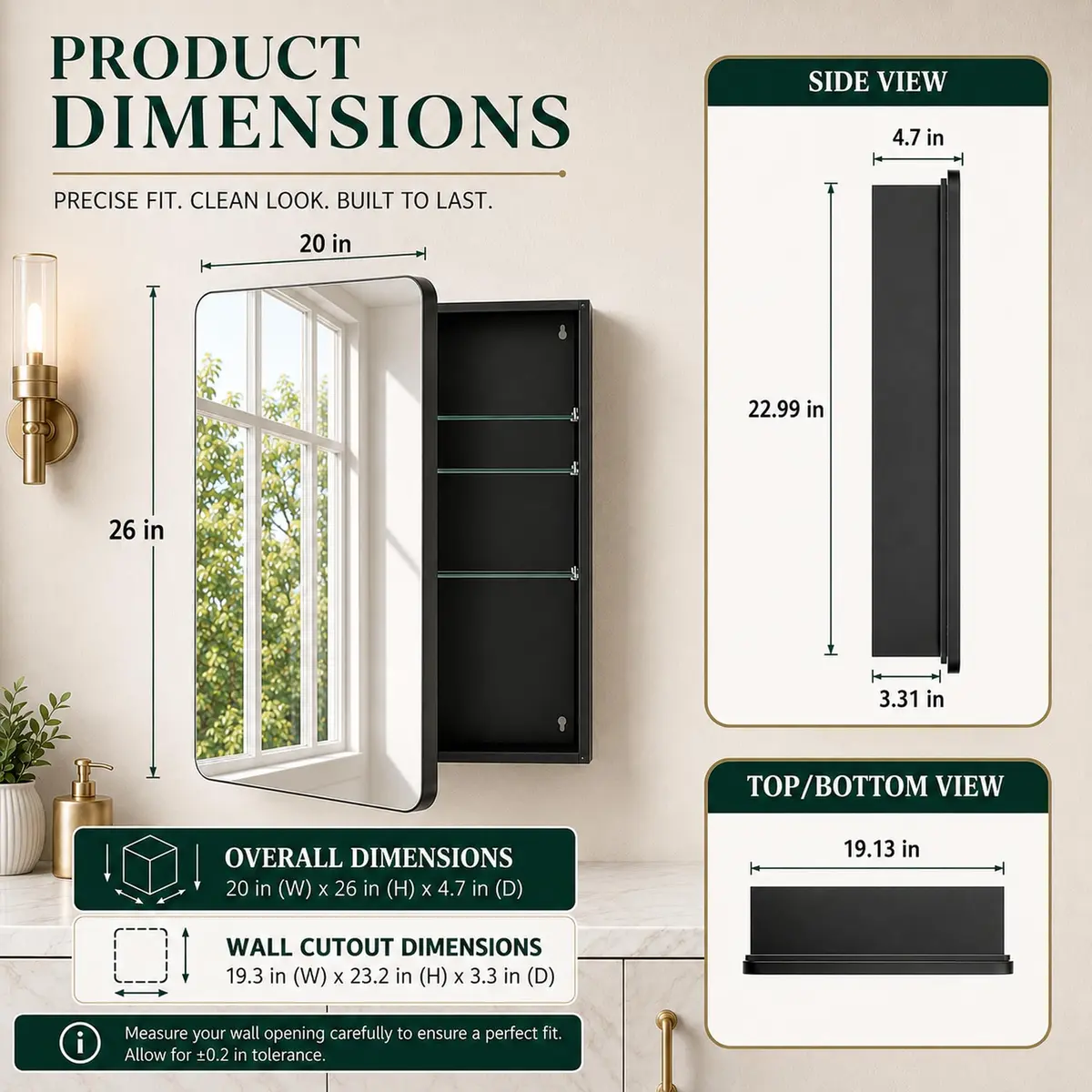 GoTiling 20x26 Black Medicine Cabinet with Mirror | Recessed & Surface Mount, Modern Design - view 2