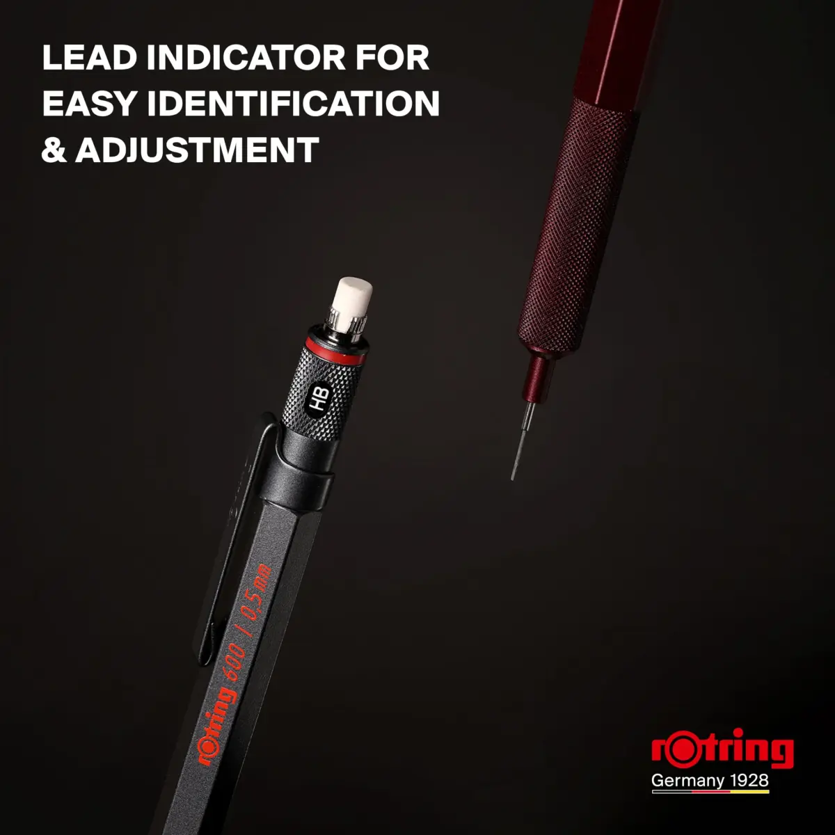 Rotring 600 Full-Metal Body 0.7mm Mechanical Pencil, Black, for Precise Ruler-Based Drawing | Hexagonal Barrel Prevents Sliding - view 6