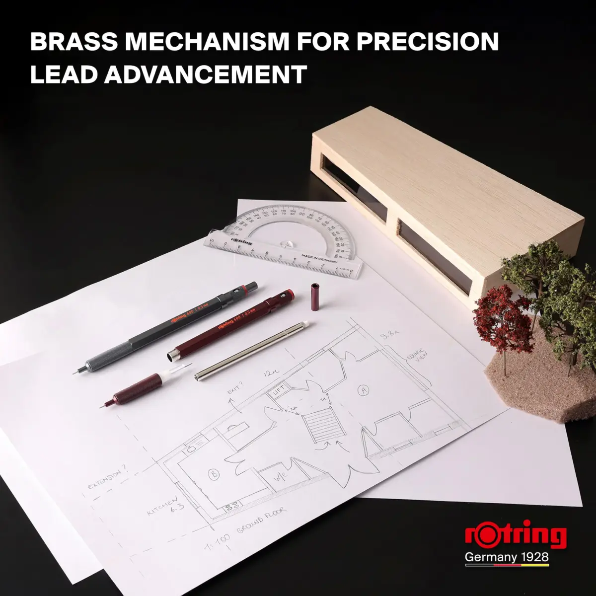 Rotring 600 Full-Metal Body 0.7mm Mechanical Pencil, Black, for Precise Ruler-Based Drawing | Hexagonal Barrel Prevents Sliding - view 7