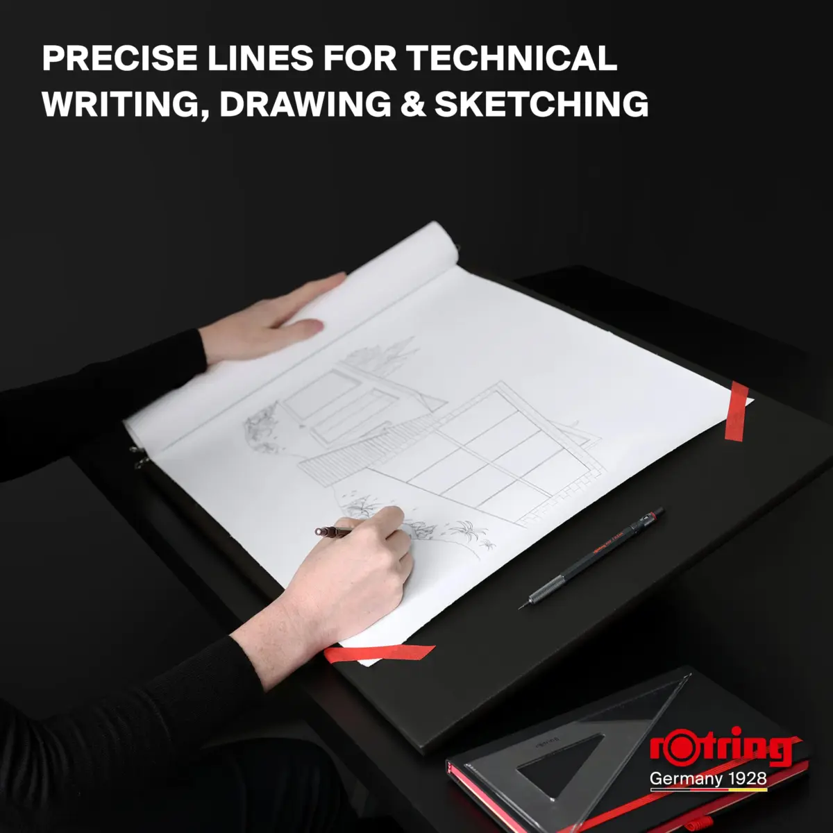 Rotring 600 Full-Metal Body 0.7mm Mechanical Pencil, Black, for Precise Ruler-Based Drawing | Hexagonal Barrel Prevents Sliding - view 3