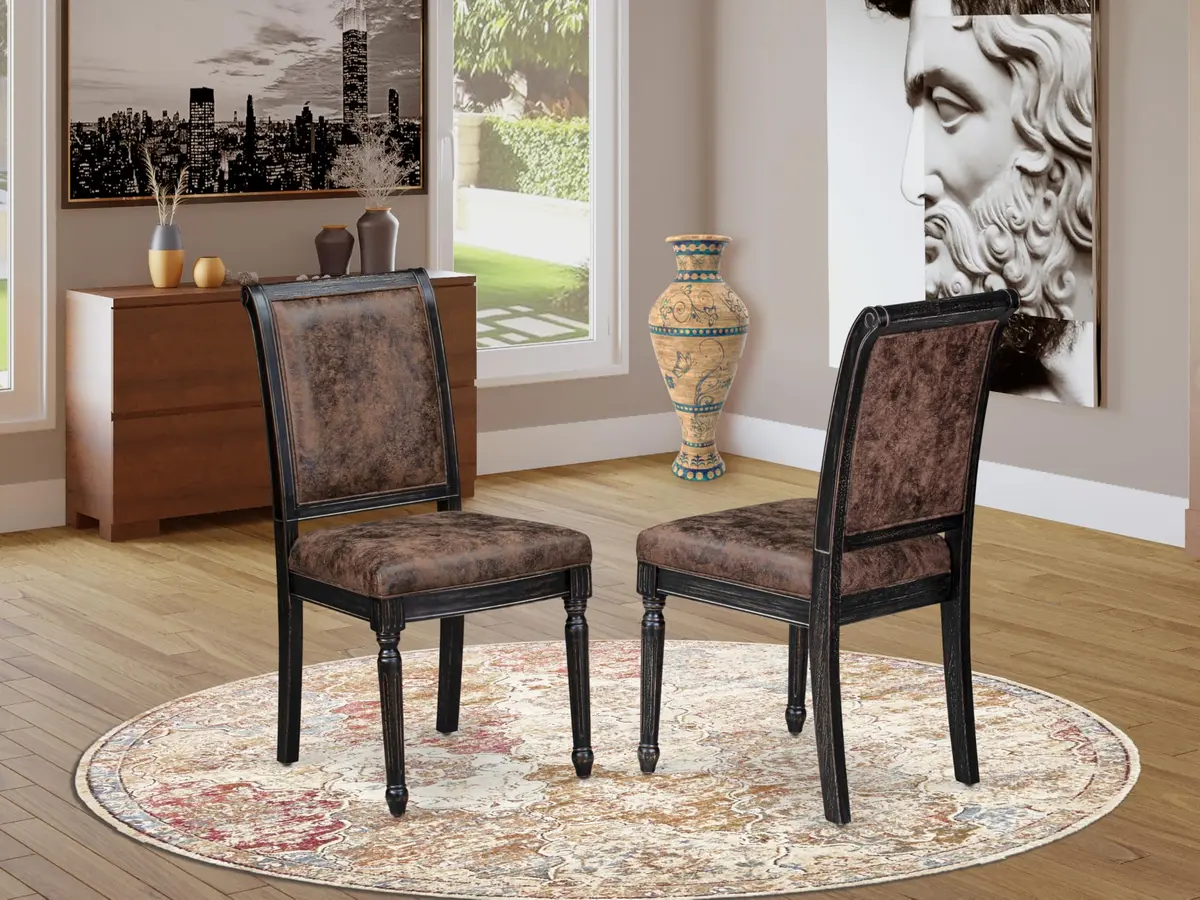 Luxe by East West Furniture CYC-SBB-33 Mid Century Dining Chairs Set of 2 | Brown Polyester Upholstered Chairs with Black Finish - view 2