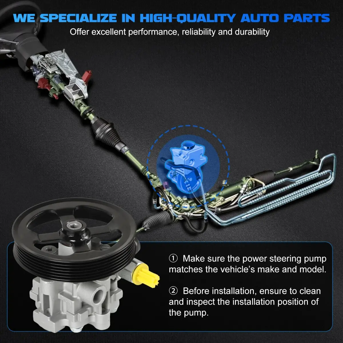 YOMALL Power Steering Pump 20-2402 with Pulley | Fits 2007-2010 Cirrus, Sebring, 2011-2014 200, 2008-2014 Avenger, 2009-2020 Journey 2.4L - view 8