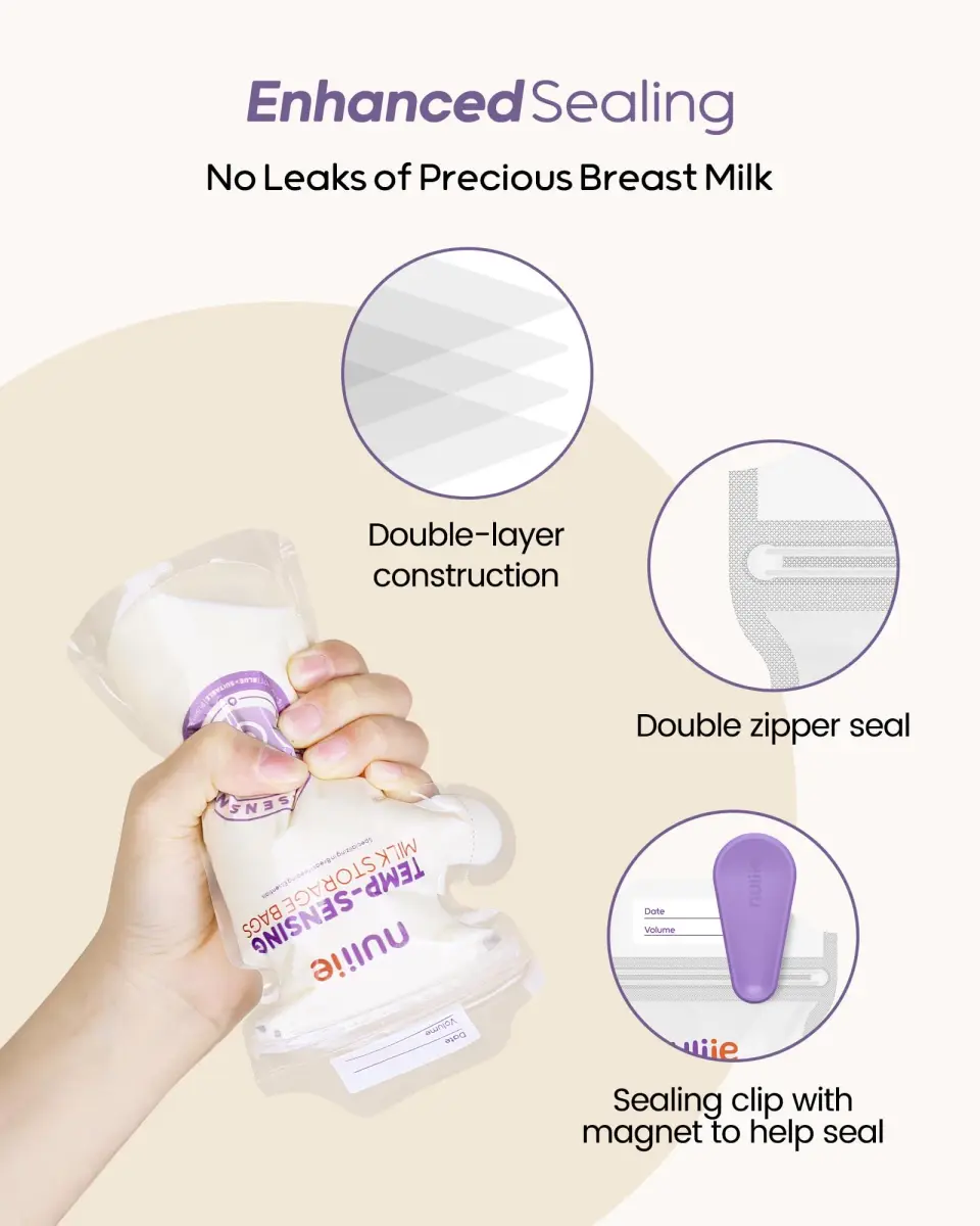 Nuliie Temp-Sensing Breastmilk Storage Bags 150 Count (6oz/177ml) | BPA-Free, Leak-Proof, Double Zipper with Magnetic Clip - view 4