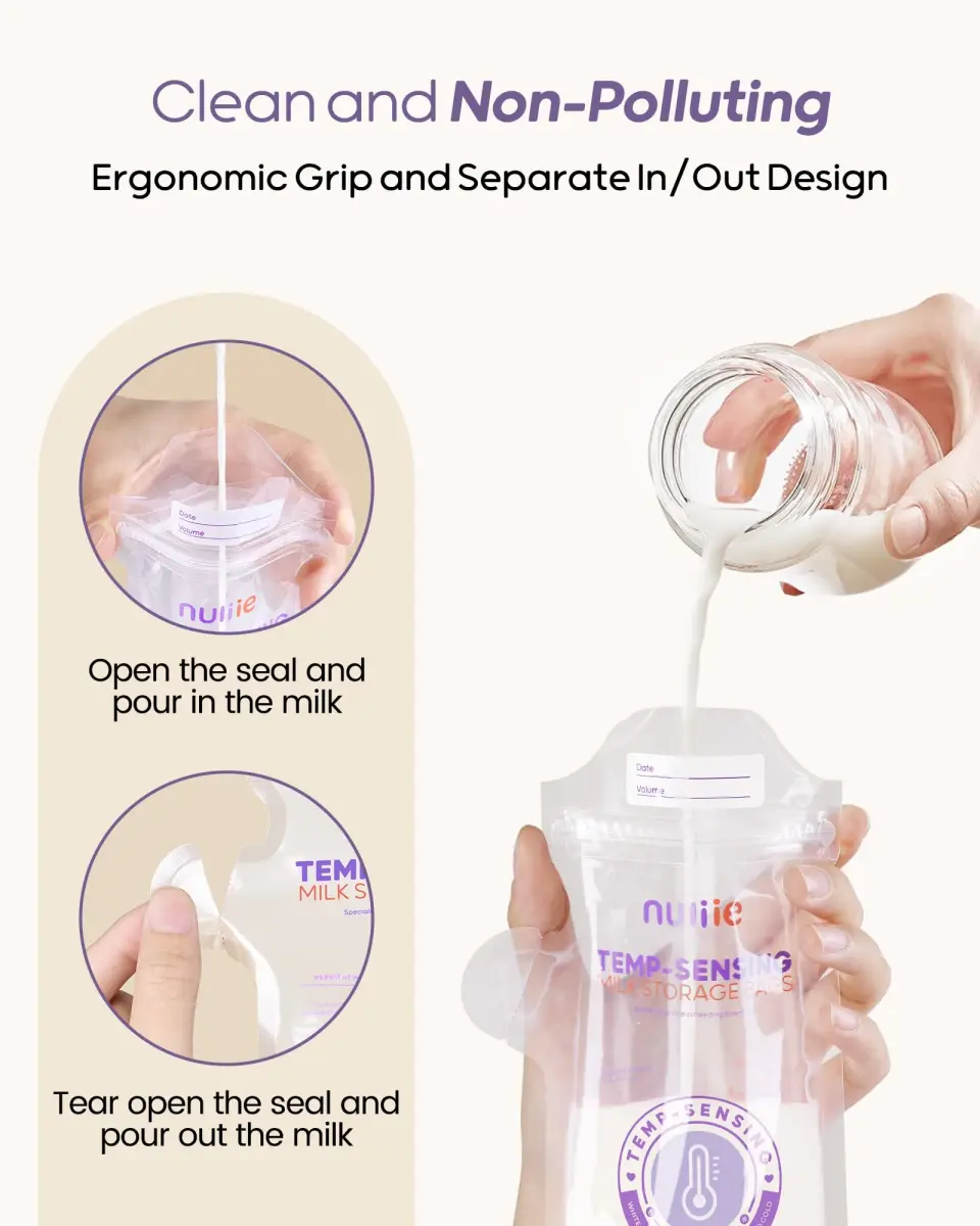 Nuliie Temp-Sensing Breastmilk Storage Bags 240 Count | 6oz Freezer Safe with Locking Clamp & Pour Spout - view 5
