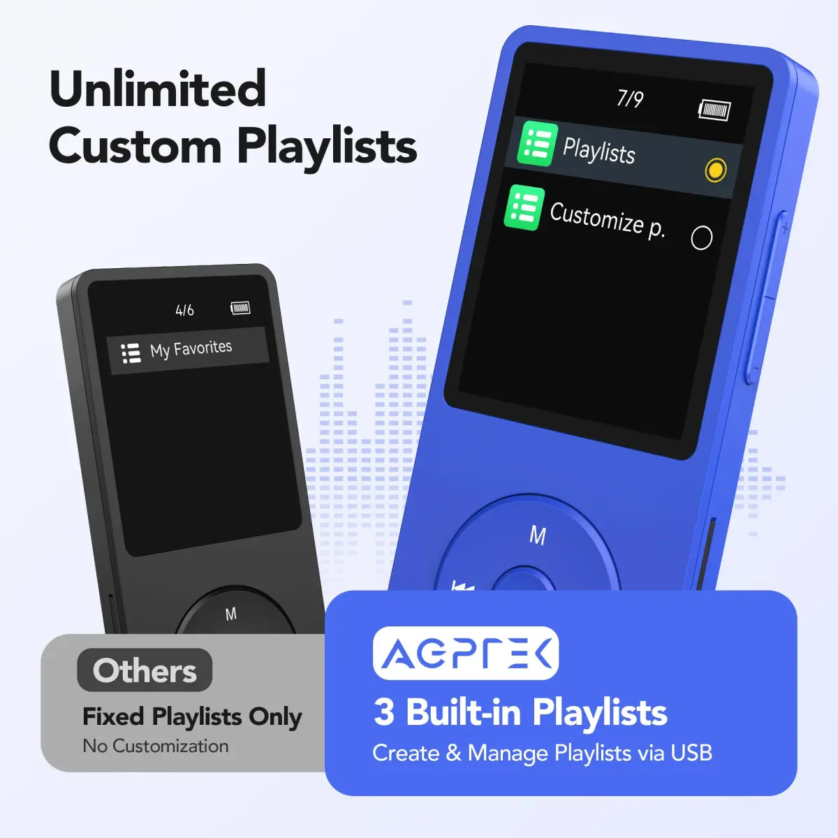 AGPTEK A02PL MP3 Player 64GB Deep Blue | 65 Hours Playback - view 7