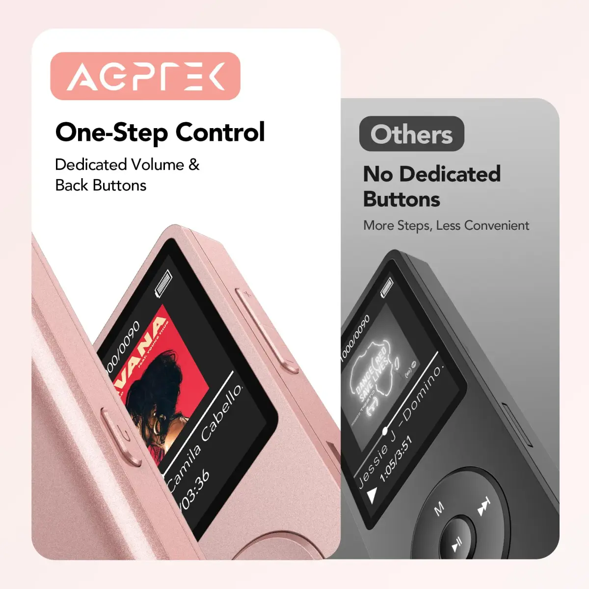 AGPTEK A02PL MP3 Player 64GB Rose Gold | 65 Hours Playback - view 6