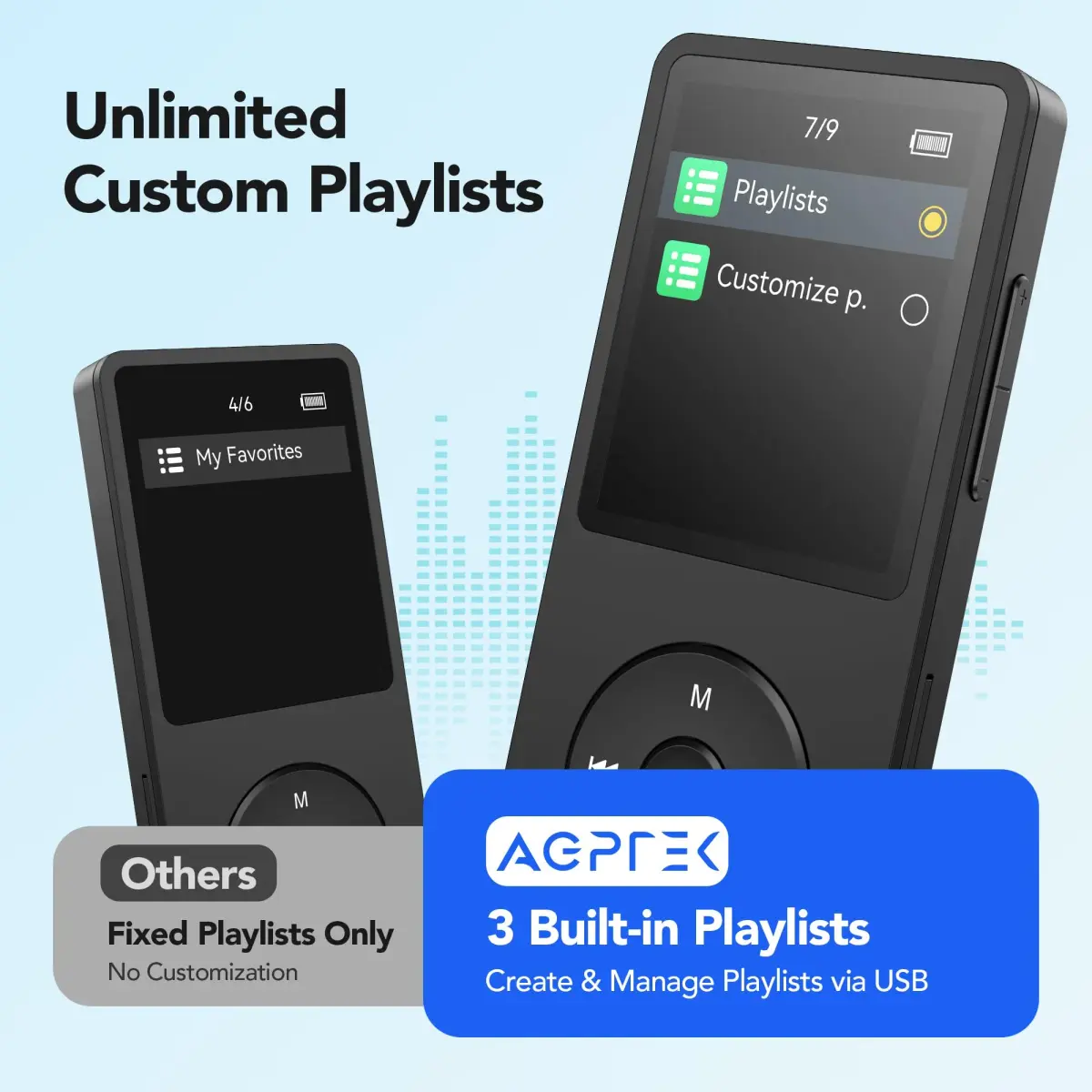 AGPTEK A02PL MP3 Player 64GB | 65 Hours Playback, Black - view 7