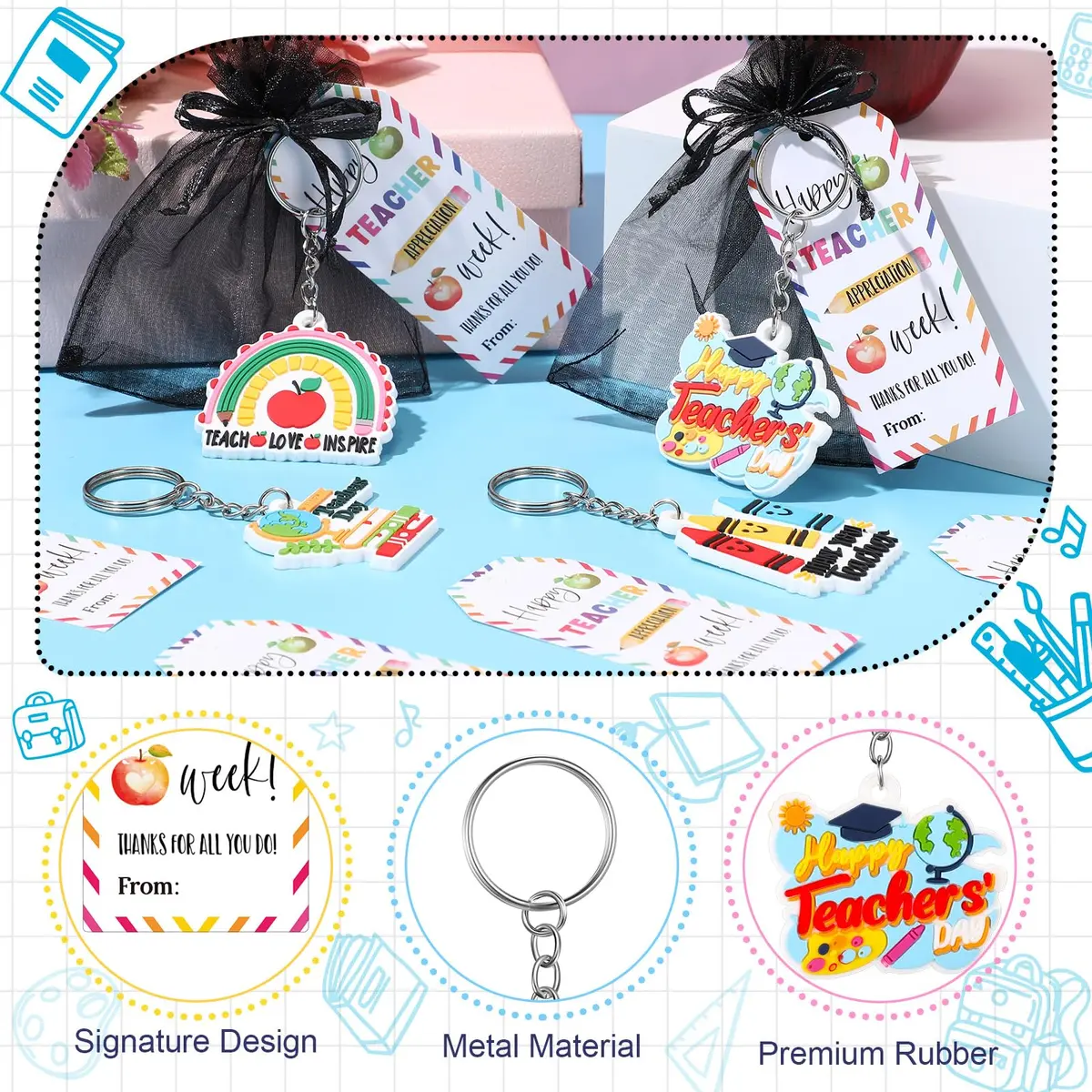 Sureio Teacher Appreciation Gifts Set | 12 Silicone Keychains & Motivational Cards for Women - view 5