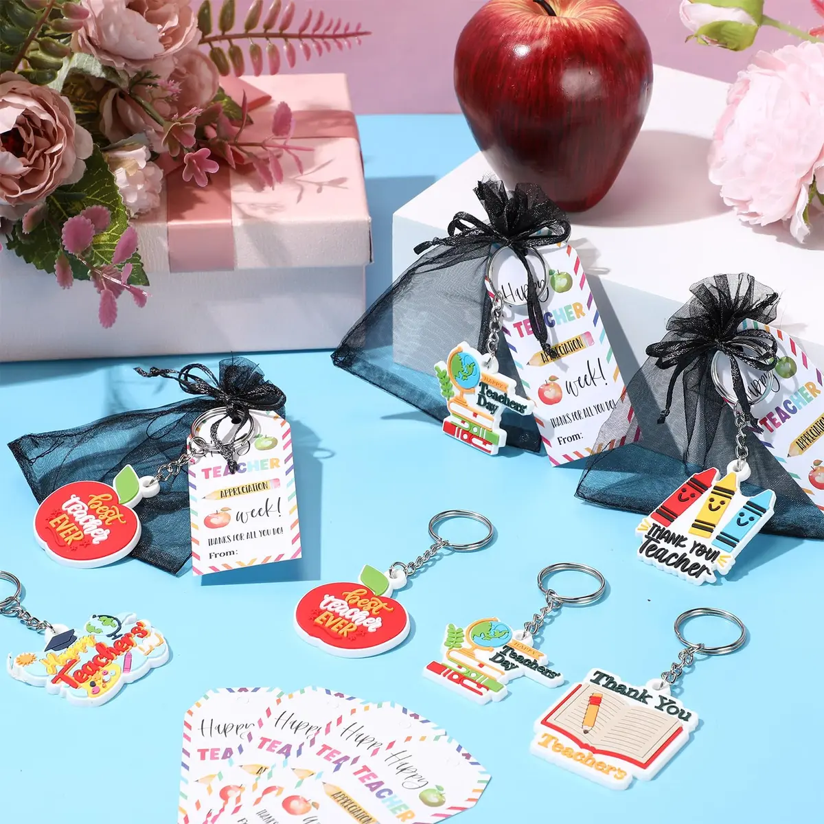 Sureio Teacher Appreciation Gifts Set | 12 Silicone Keychains & Motivational Cards for Women - view 6