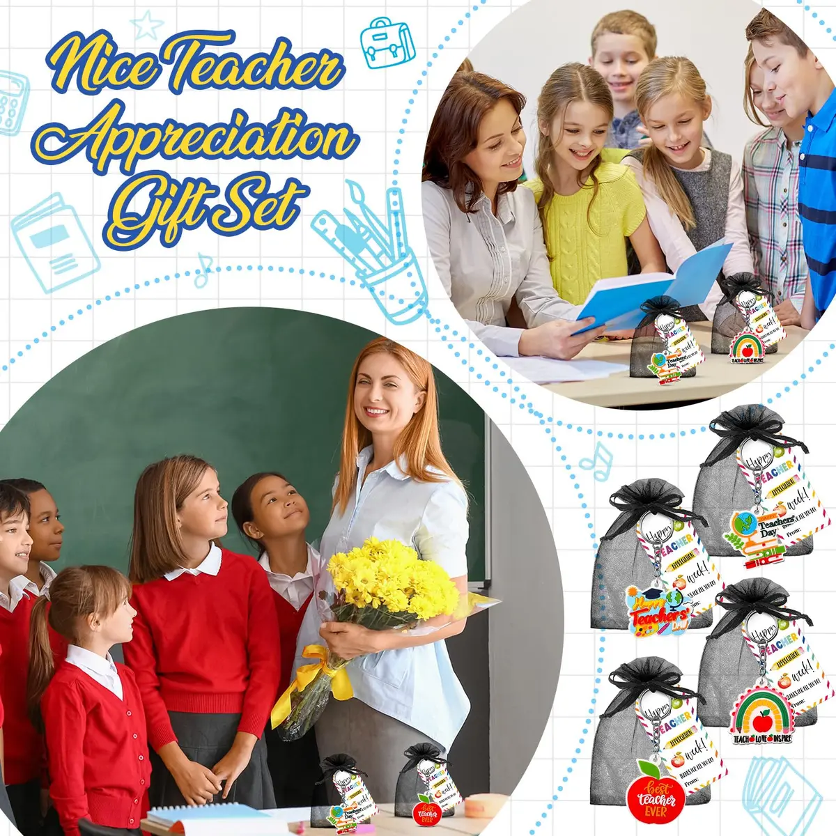 Sureio Teacher Appreciation Gifts Set | 12 Silicone Keychains & Motivational Cards for Women - view 2
