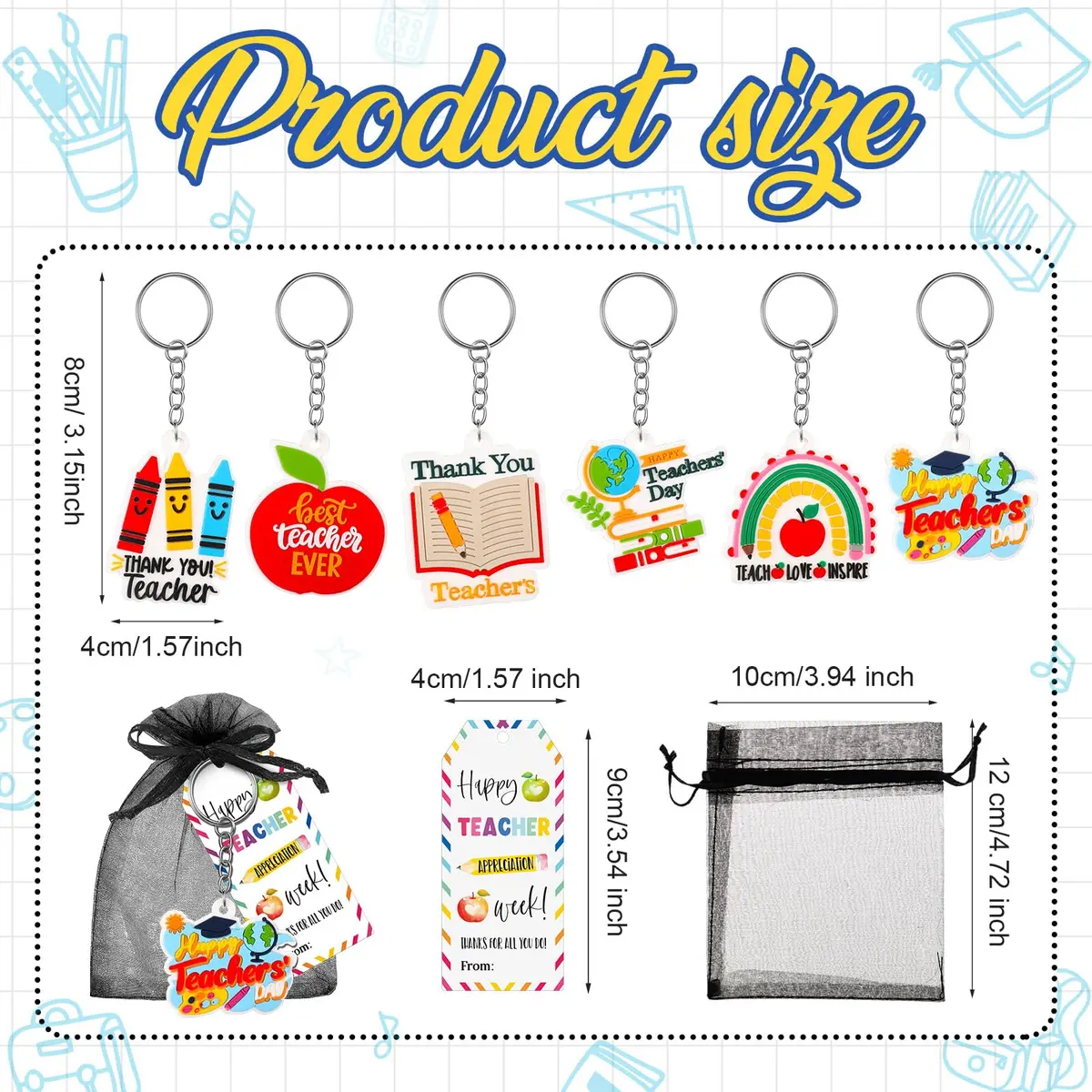 Sureio Teacher Appreciation Gifts Set | 12 Silicone Keychains & Motivational Cards for Women - view 3