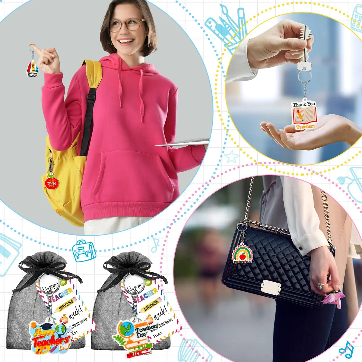 Sureio Teacher Appreciation Gifts Set | 12 Silicone Keychains & Motivational Cards for Women - view 4