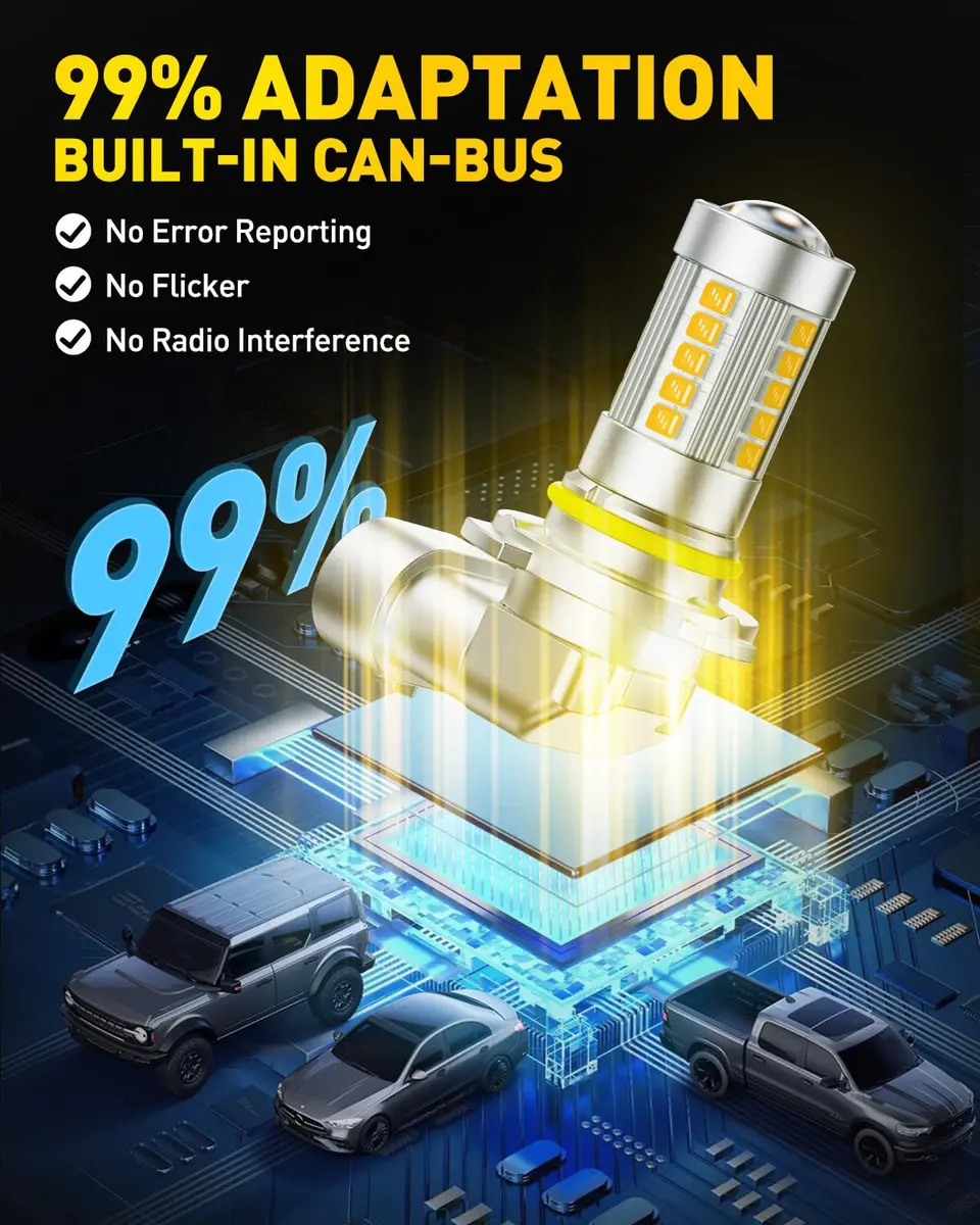 AUXITO 9145 9140 H10 LED Fog Light Bulbs, 3000K Amber Yellow CSP, 2 Pack | True 1:1 OEM Size, 360° Illumination - view 6