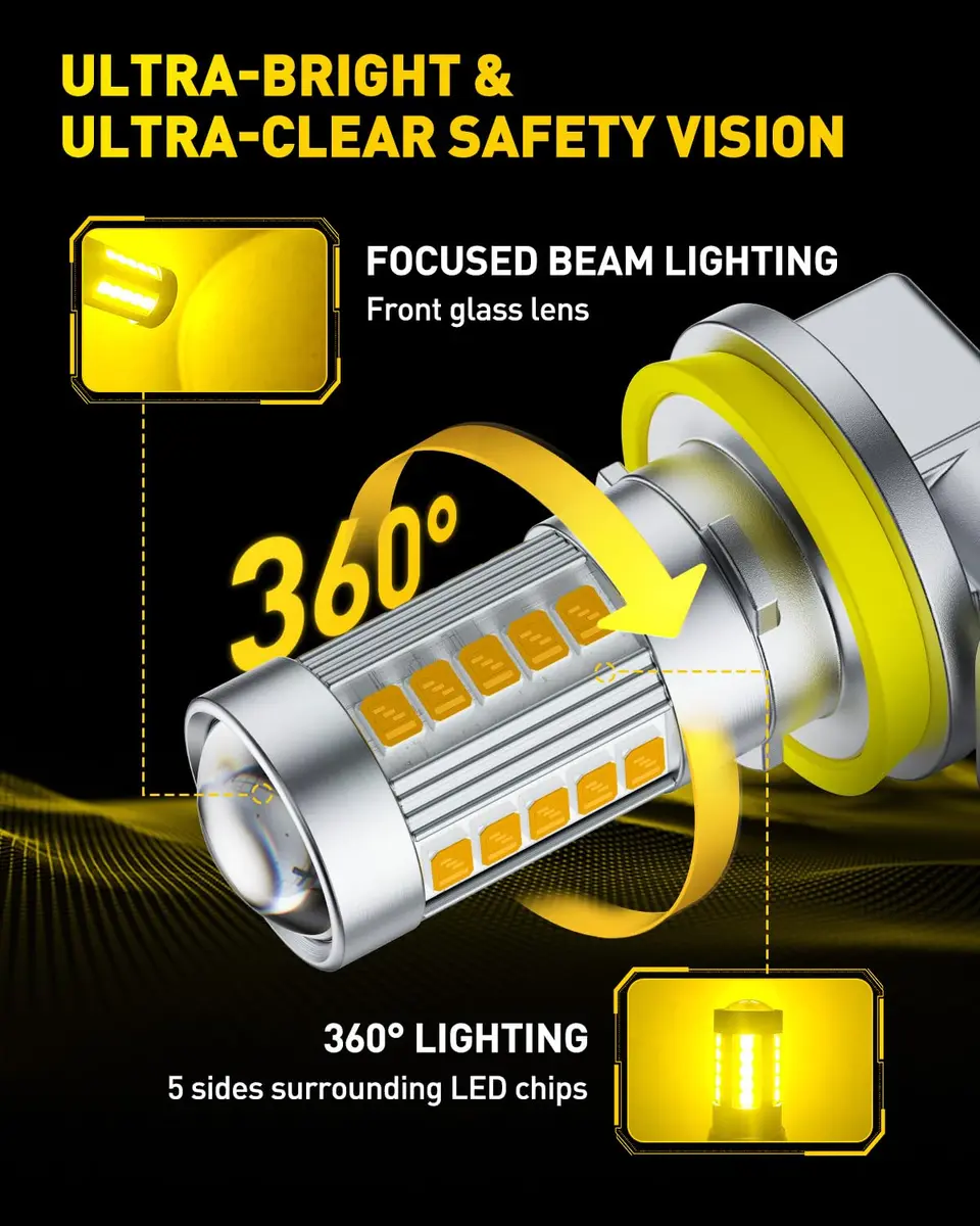 AUXITO Upgraded H11/H8 LED Fog Light Bulbs 3000K Amber Yellow 1:1 Mini Size Pack of 2 | Enhanced Visibility for Indian Roads - view 3