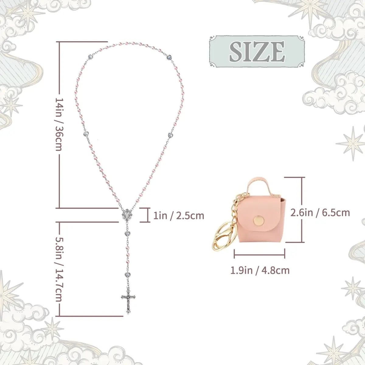 DERAKUS Rosary Beads Catholic for Women Pearls Pink | Portable Religious Prayer Accessory - view 3