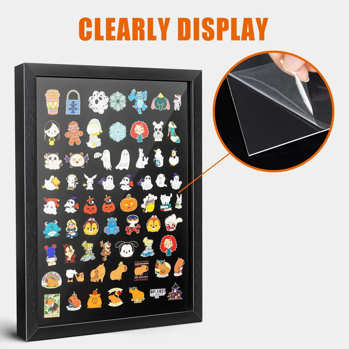 tutata 12x16 Pin Display Case Wall Mount Shadow Box | Holds 80 Pins, Durable Fiberboard, Black - view 5