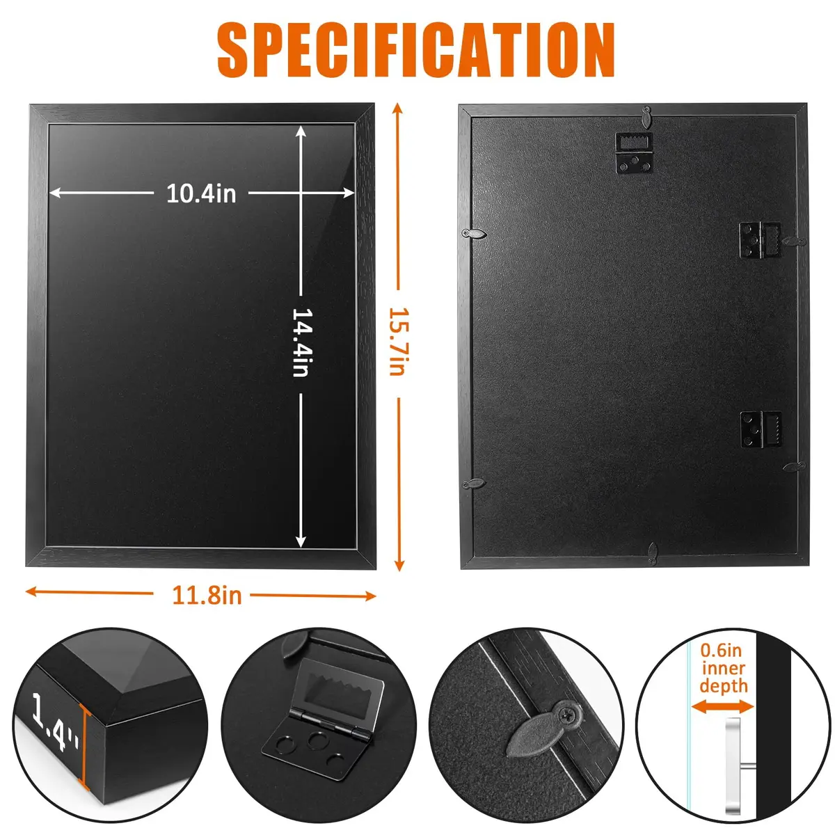 tutata 12x16 Pin Display Case Wall Mount Shadow Box | Holds 80 Pins, Durable Fiberboard, Black - view 4