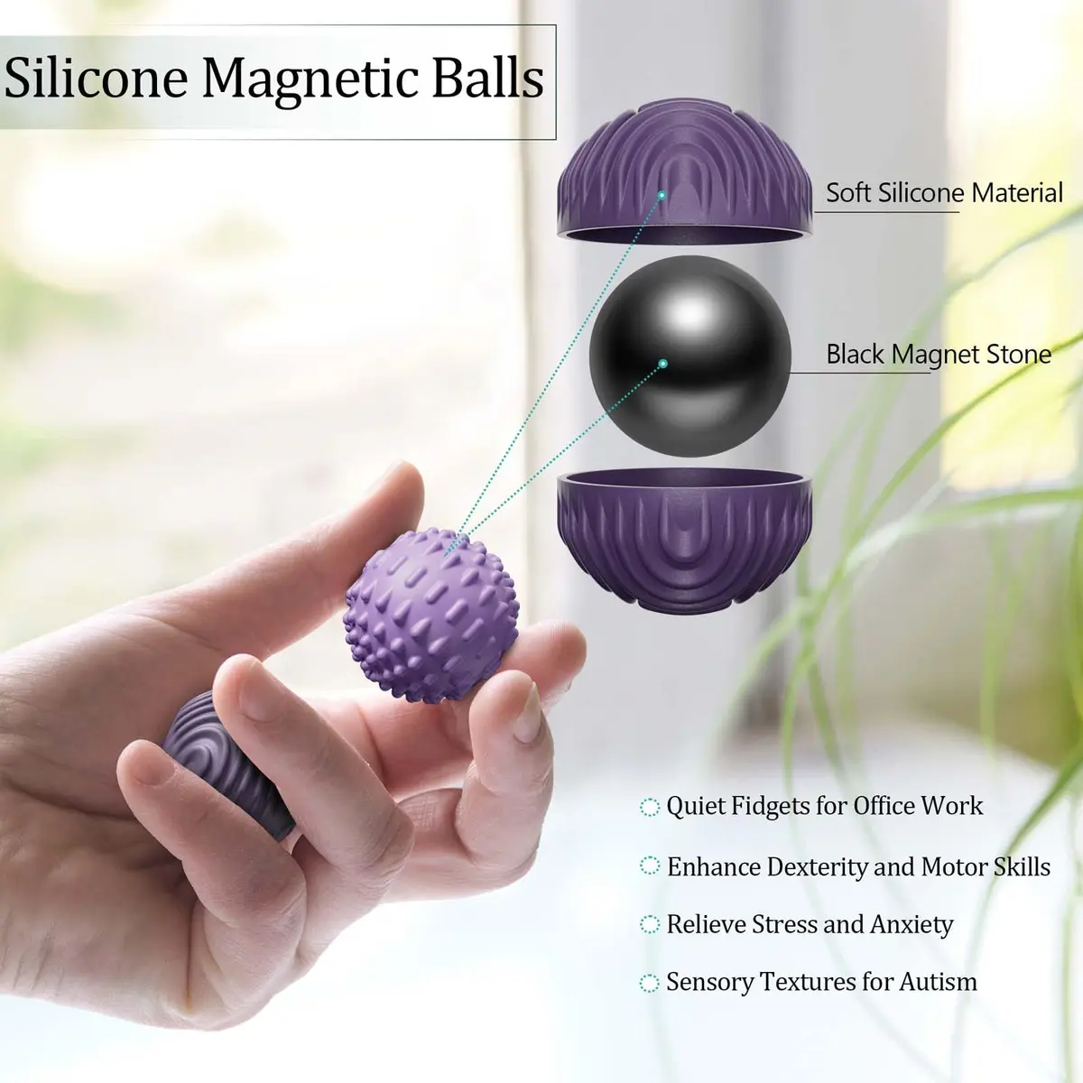 luckdoor Silicone Magnetic Balls Fidget Toys for Adults & Teens | Stress Relief Sensory Gadgets, 4PCS, Compact, Unisex - view 2