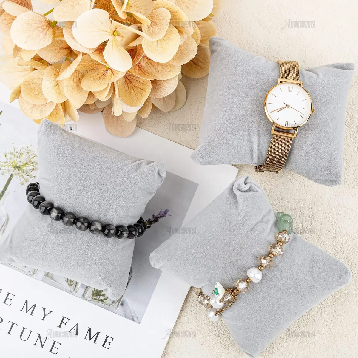AUEAR Grey Velvet Watch Pillows 10 Pack | Jewelry Display Pillow for Gift Box - view 4