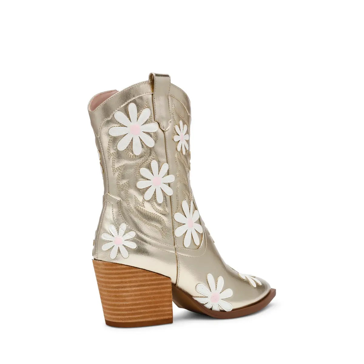 Betsey Johnson Teddyy Western Boot, Gold, 10 | Floral & Wood Heel Design - view 3