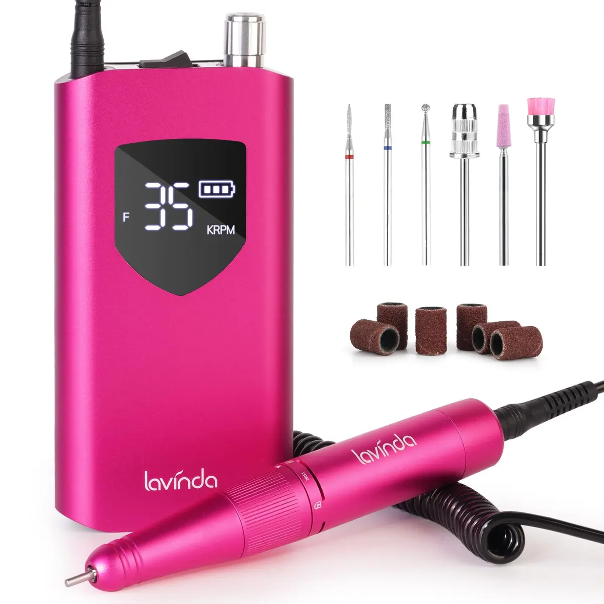 Lavinda Professional Nail Drill 35000 RPM Cordless Efile Machine | 10-Hour Battery, Viva Magenta - main product image