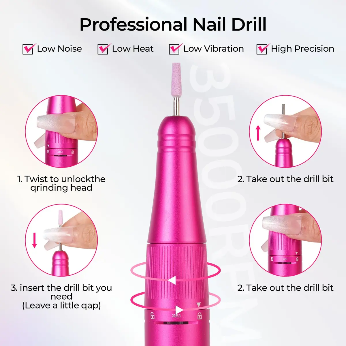 Lavinda Professional Nail Drill 35000 RPM Cordless Efile Machine | 10-Hour Battery, Viva Magenta - view 7