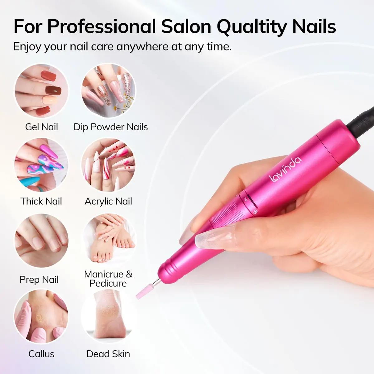 Lavinda Professional Nail Drill 35000 RPM Cordless Efile Machine | 10-Hour Battery, Viva Magenta - view 2