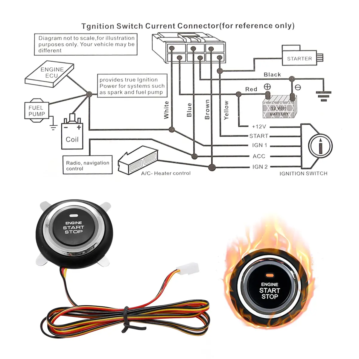 laffoonparts Smart RFID Push Engine Start Button Kit & Keyless Entry System | One Touch Car Start & Anti-Theft (70-120 chars) - view 3